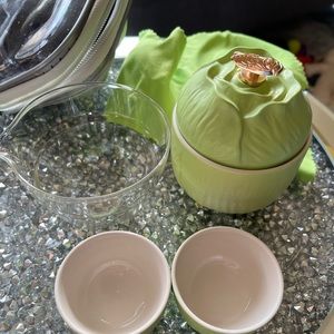 Adorable new cabbage shaped travel tea set with case!
